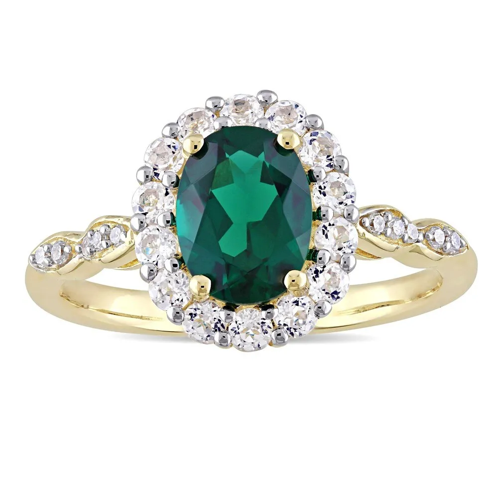 Miadora 14k Yellow Gold Created Emerald, White Topaz and Diamond Accent Vintage Halo Ring sold by Zulily