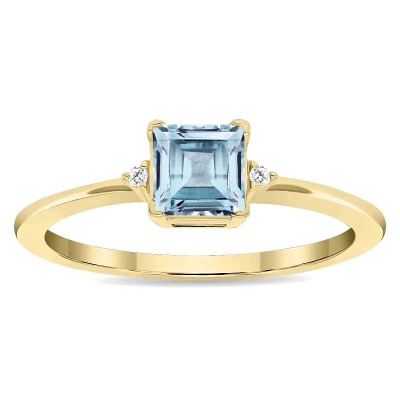 Women's Square Shaped Aquamarine and Diamond Classic Band in 10K Yellow Gold sold by Zulily