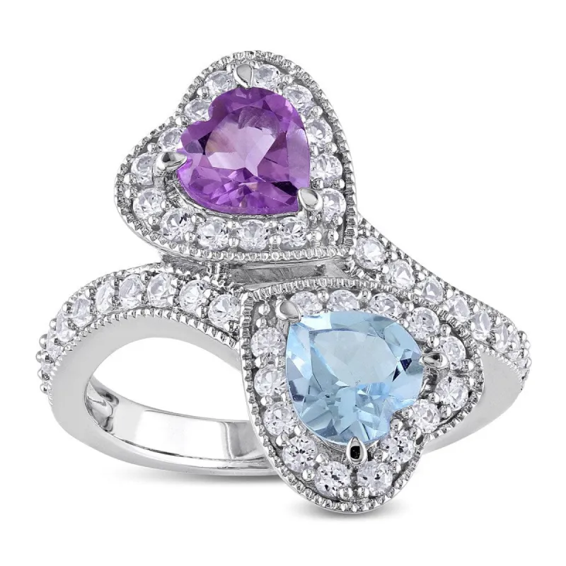 Miadora Sterling Silver 2 1/2ct TGW Multi-gemstone Double Heart Ring sold by Zulily