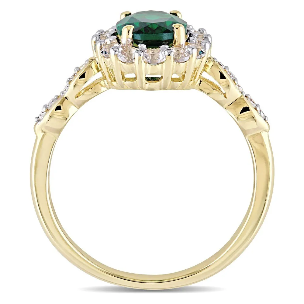Miadora 14k Yellow Gold Created Emerald, White Topaz and Diamond Accent Vintage Halo Ring sold by Zulily product image thumbnail 4