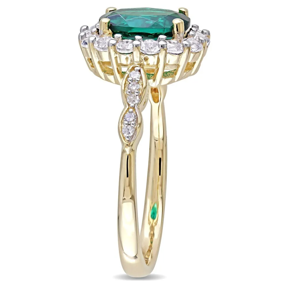 Miadora 14k Yellow Gold Created Emerald, White Topaz and Diamond Accent Vintage Halo Ring sold by Zulily product image thumbnail 3