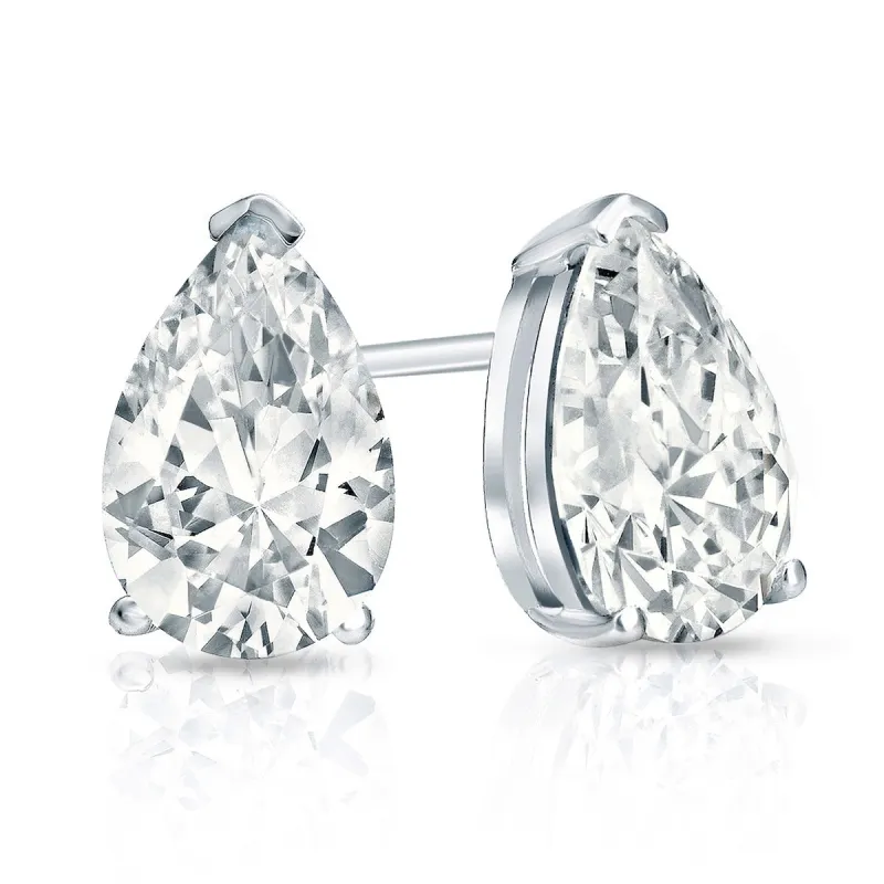 Auriya 14-karat Gold Lab Grown 2.00 carat TDW Pear Diamond Stud Earrings V-End Prong Screw-back sold by Zulily