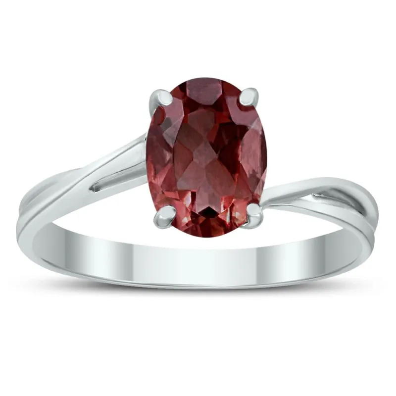 Solitaire Oval 8X6MM Garnet Gemstone Twist Ring in 10K White Gold sold by Zulily