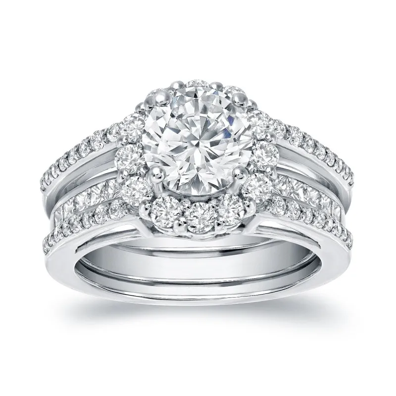 Auriya 14k Gold 2 carat TW Round Halo Insert Diamond Engagement Ring Bridal Set sold by Zulily