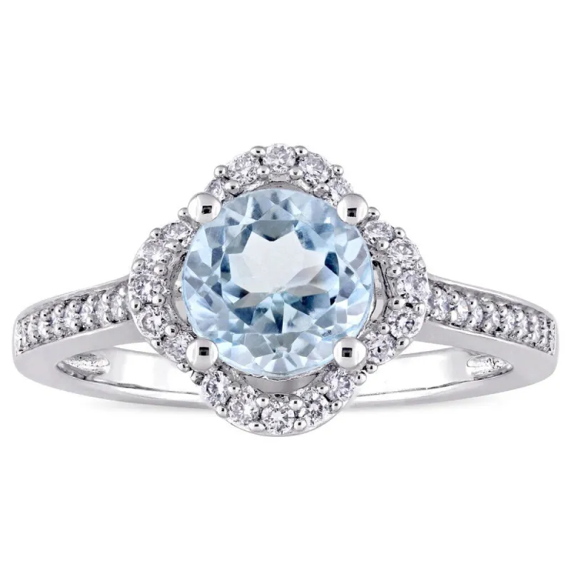 Miadora Signature Collection 14k White Gold Blue Topaz and 1/4ct TDW Diamond Quatrefoil Halo Engagem sold by Zulily