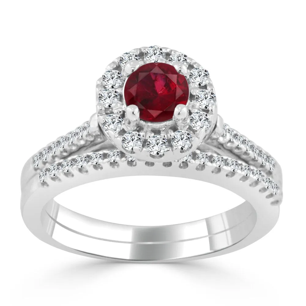 Auriya 2/5ct Red Ruby Gemstone Halo Diamond Engagement Ring 1/3cttw 14k Gold sold by Zulily