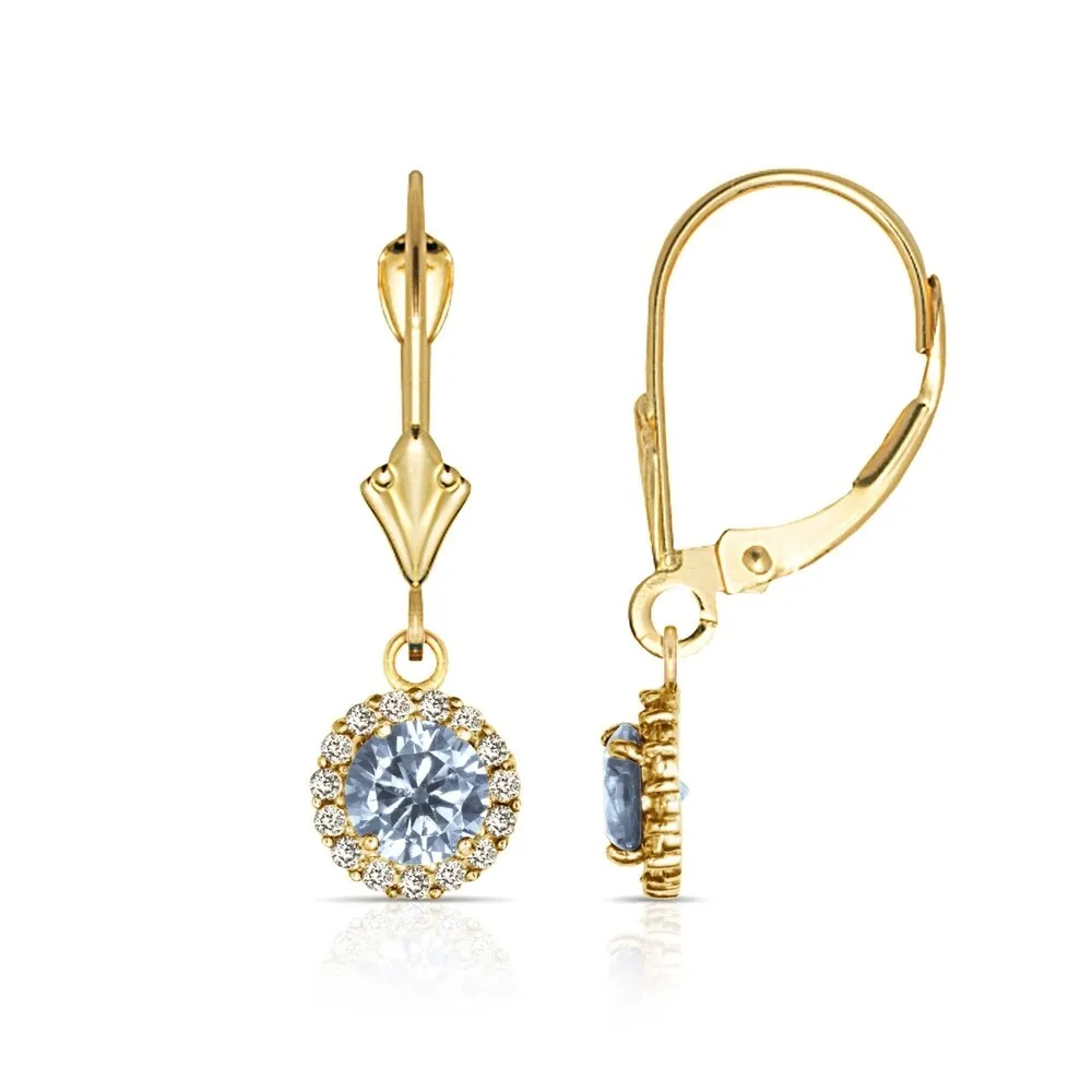 Curata Solid 14k Yellow Gold Birthstone Round Cubic Zirconia Halo Dangle Leverback Earrings (6mm x 24mm) sold by Zulily product image thumbnail 3