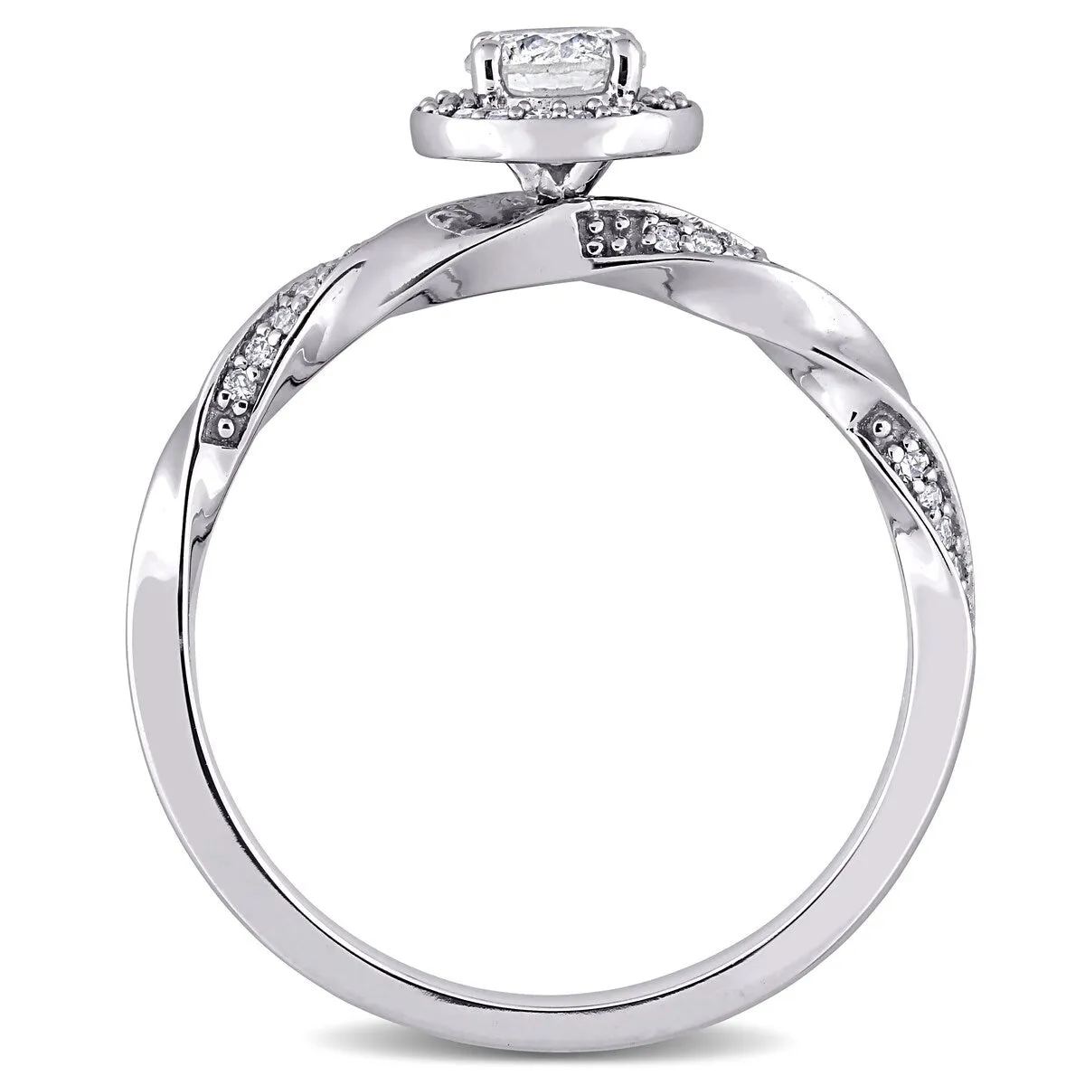 Miadora 10k White Gold 1/2ct TDW Diamond Twisted Halo Engagement Ring sold by Zulily product image thumbnail 4