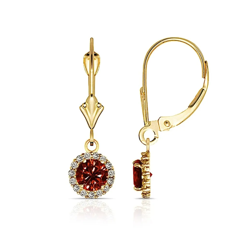 Curata Solid 14k Yellow Gold Birthstone Round Cubic Zirconia Halo Dangle Leverback Earrings (6mm x 24mm) sold by Zulily product image thumbnail 2