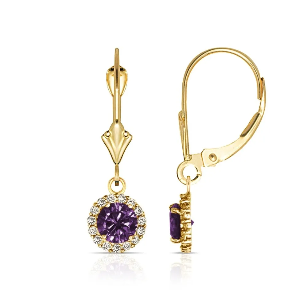 Curata Solid 14k Yellow Gold Birthstone Round Cubic Zirconia Halo Dangle Leverback Earrings (6mm x 24mm) sold by Zulily