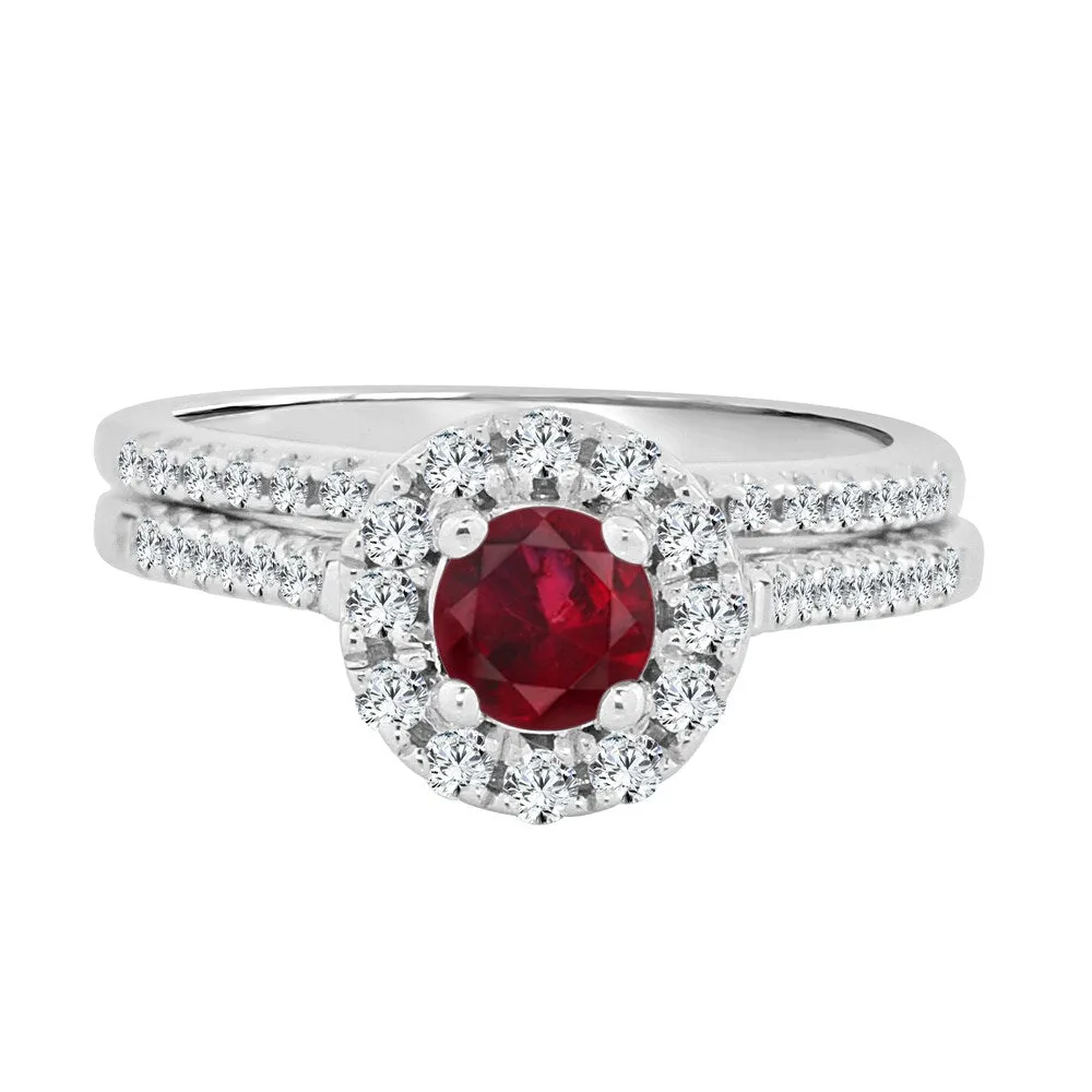 Auriya 2/5ct Red Ruby Gemstone Halo Diamond Engagement Ring 1/3cttw 14k Gold sold by Zulily product image thumbnail 4