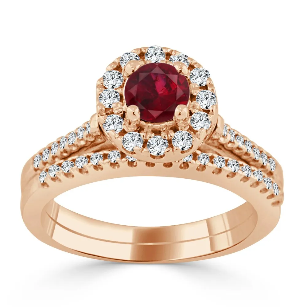 Auriya 2/5ct Red Ruby Gemstone Halo Diamond Engagement Ring 1/3cttw 14k Gold sold by Zulily product image thumbnail 3