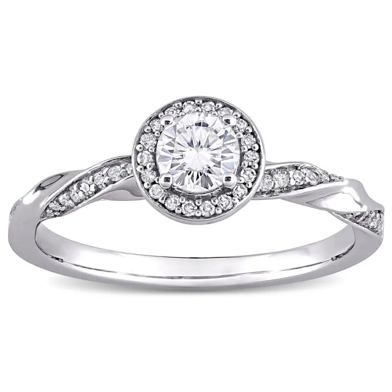 Miadora 10k White Gold 1/2ct TDW Diamond Twisted Halo Engagement Ring sold by Zulily