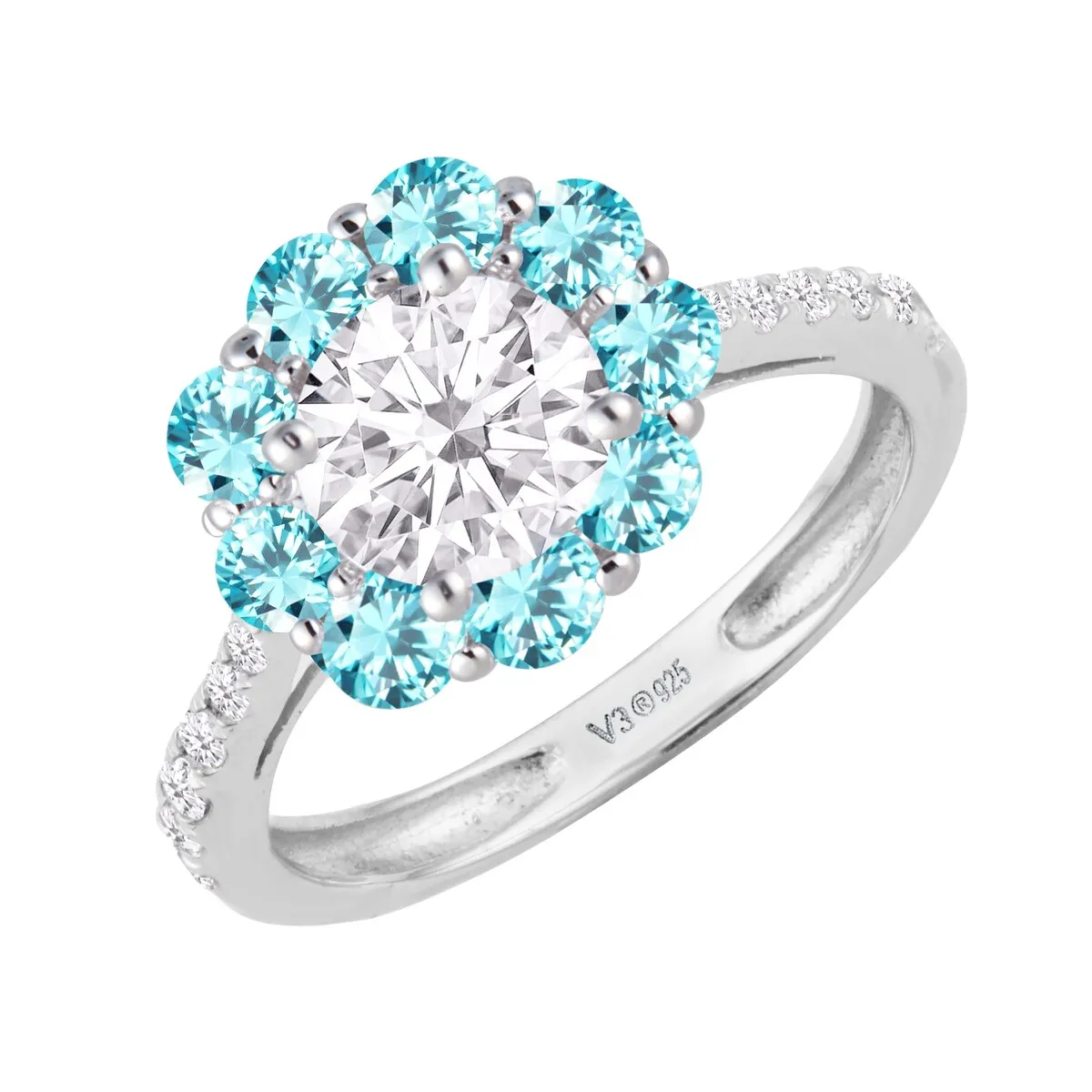 Sterling Silver Moissanite, Blue Zircon and White Diamond Halo Ring sold by Zulily product image thumbnail 2