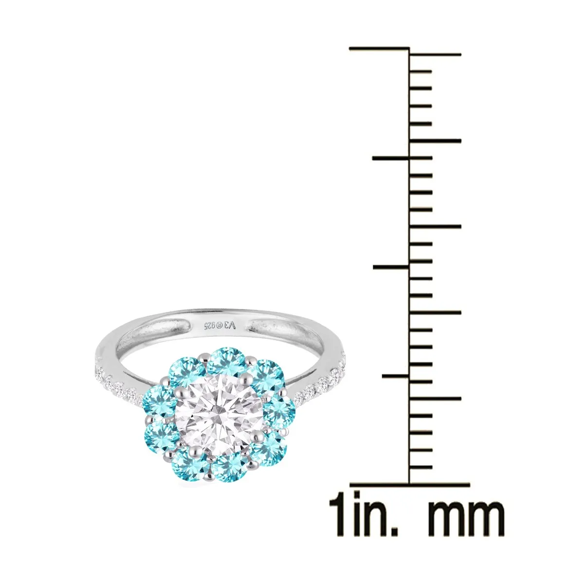 Sterling Silver Moissanite, Blue Zircon and White Diamond Halo Ring sold by Zulily product image thumbnail 3