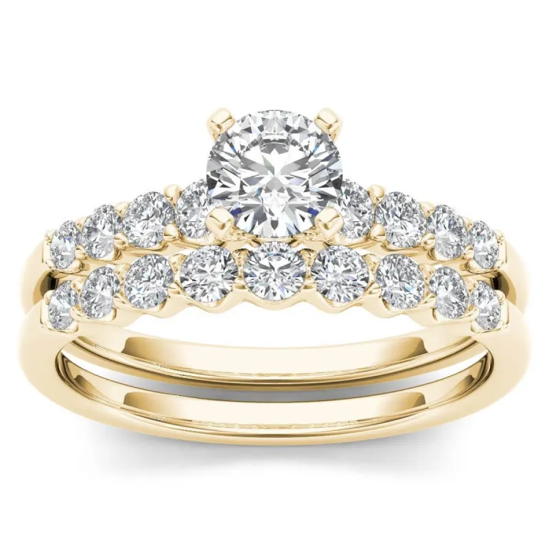 De Couer 14k Yellow Gold 1ct TDW Diamond Classic Engagement Ring Set with One Band sold by Zulily