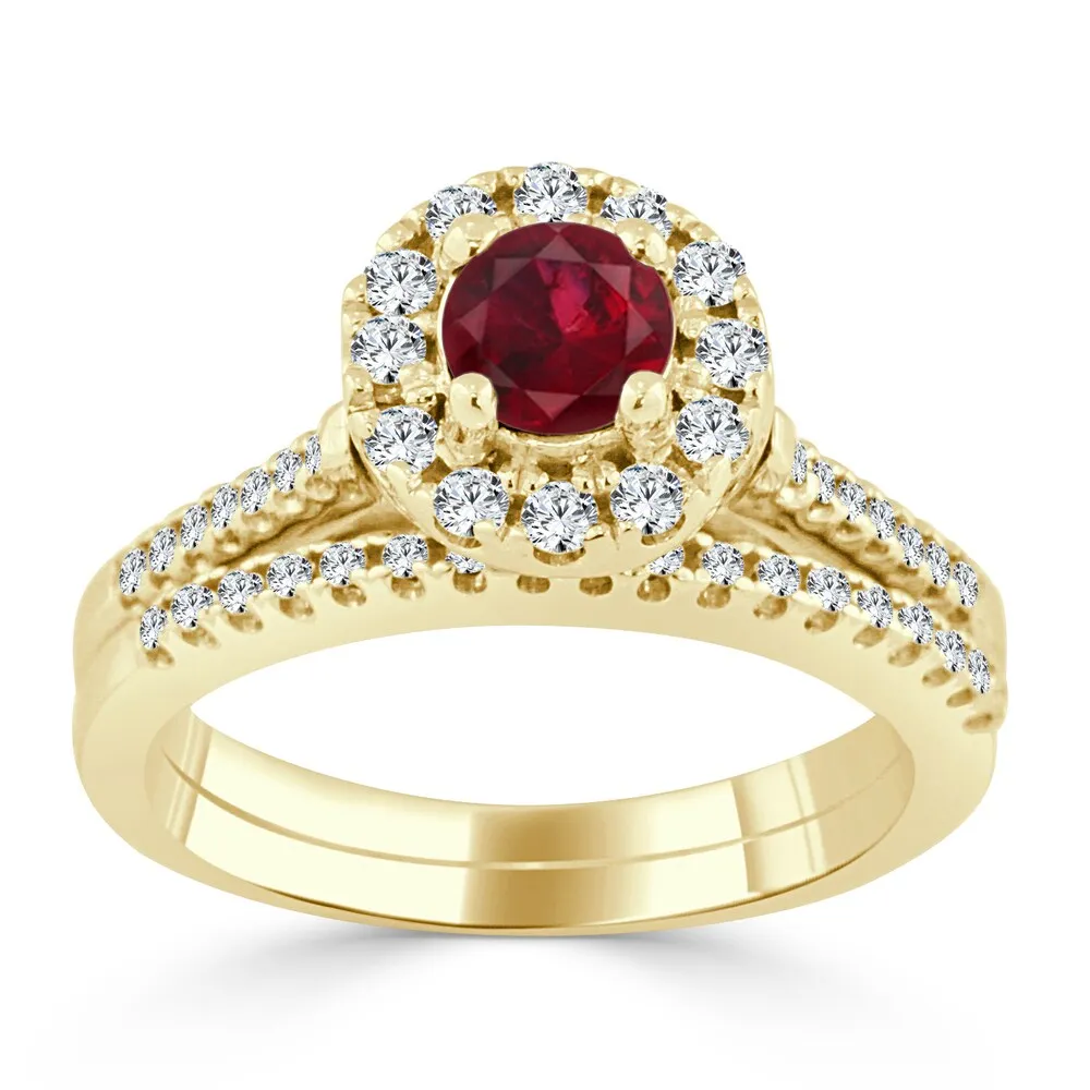 Auriya 2/5ct Red Ruby Gemstone Halo Diamond Engagement Ring 1/3cttw 14k Gold sold by Zulily product image thumbnail 2