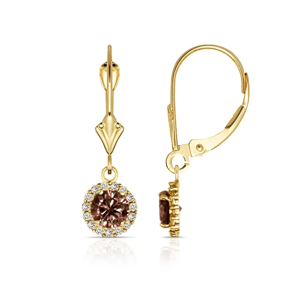 Curata Solid 14k Yellow Gold Birthstone Round Cubic Zirconia Halo Dangle Leverback Earrings (6mm x 24mm) sold by Zulily product image thumbnail 5