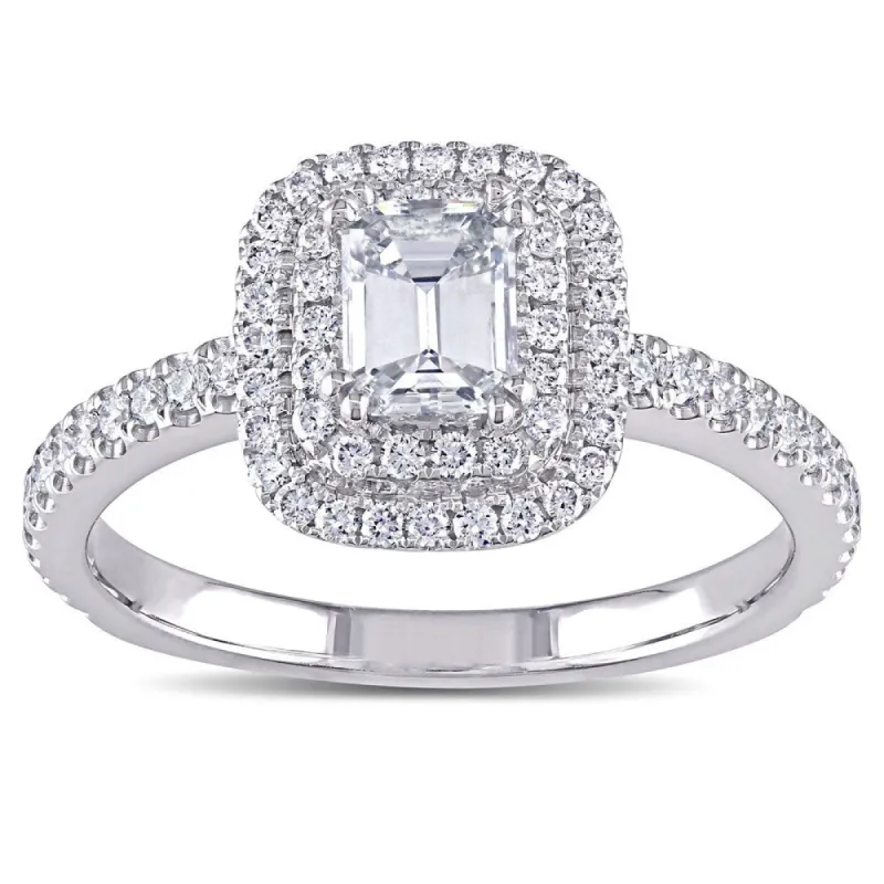 Miadora Signature Collection 14k White Gold 1ct TDW Emerald-cut Diamond Double Halo Engagement Ring (G-H, VS1-VS2) sold by Zulily