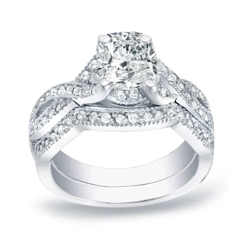 Auriya Platinum 1ctw Vintage Cushion-cut Diamond Engagement Ring Set sold by Zulily
