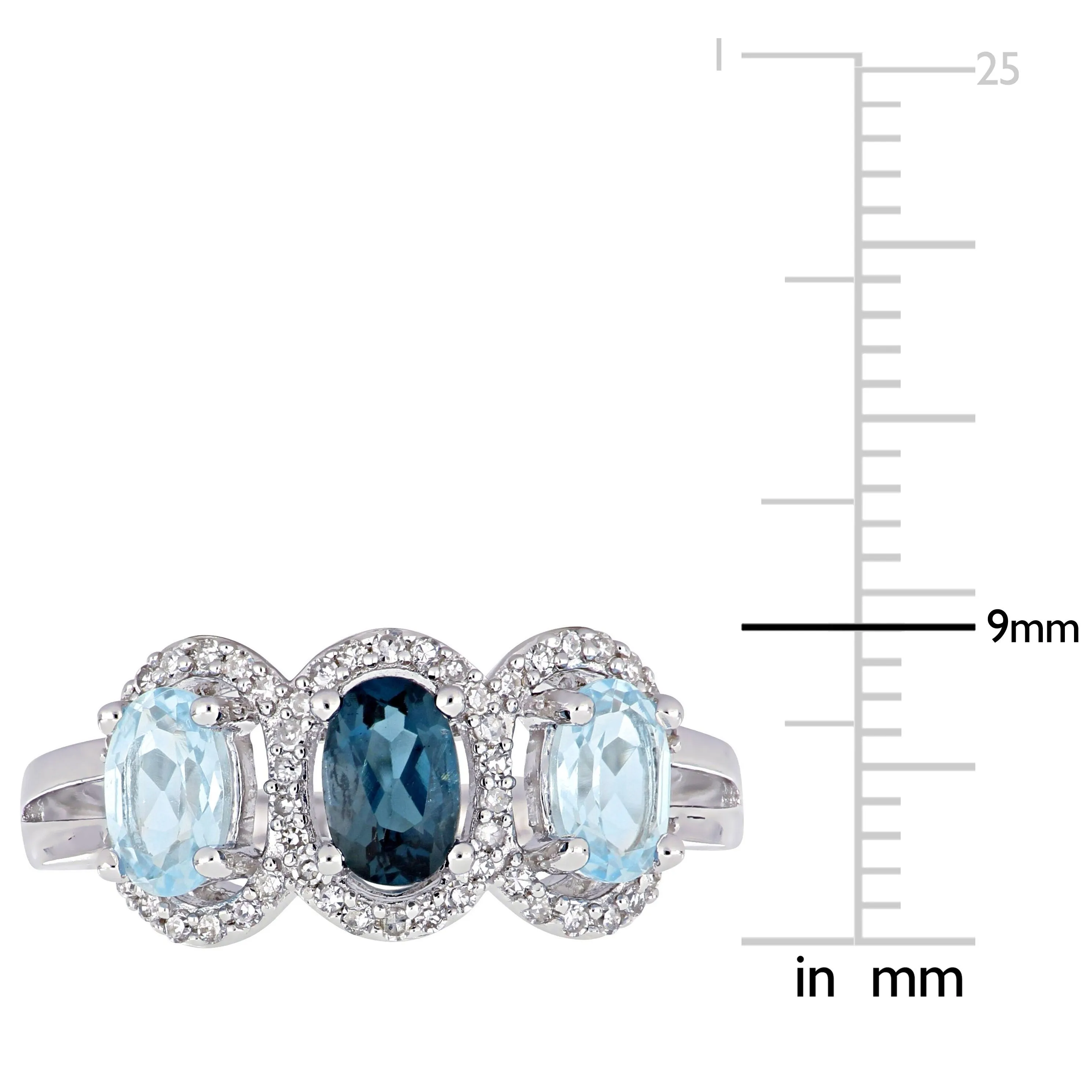 Miadora 1 3/5ct TGW London & Sky Blue Topaz and 1/5ct TW Diamond 3-Stone Halo Ring in Sterling Silver sold by Zulily product image thumbnail 2