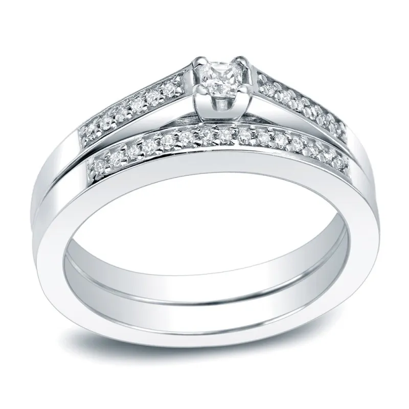 Auriya Platinum 1/4ctw Petite Princess-cut Diamond Wedding Ring Set made by Zulily