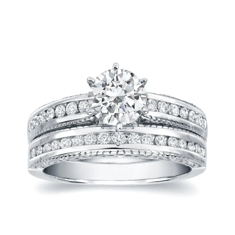 Auriya 14k Gold Vintage Inspired 1 1/4ctw Round Diamond Engagement Ring Set Certified sold by Zulily