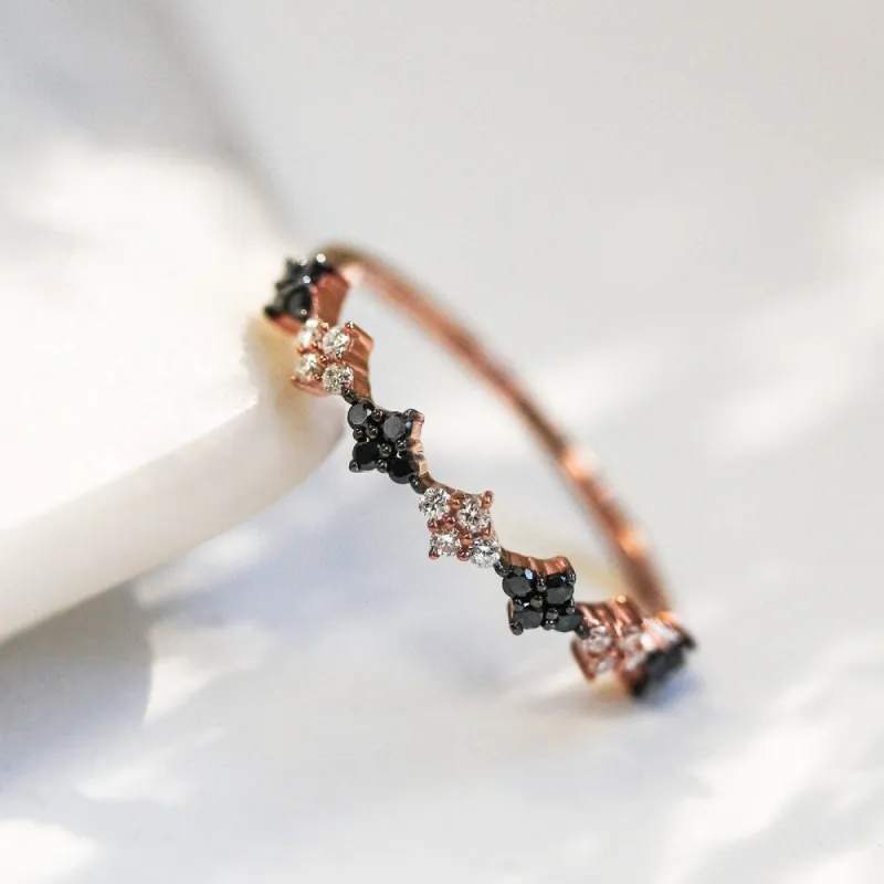 Annello by Kobelli 10k Rose Gold 1/6ct TDW Alternating Black and White Diamond Cluster Rose Gold Ring sold by Zulily