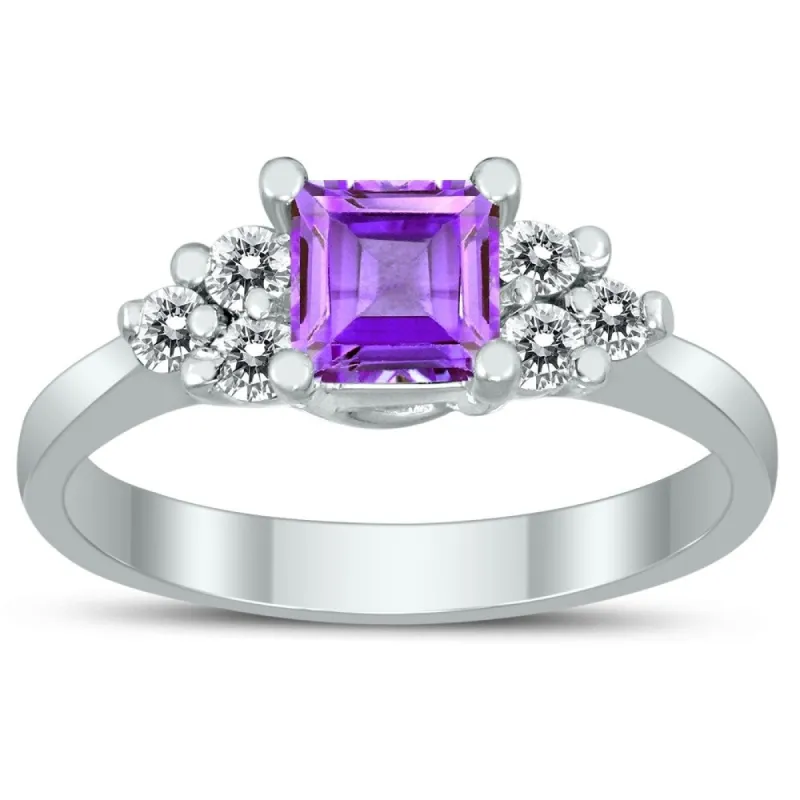 Princess Cut 5X5MM Amethyst and Diamond Duchess Ring in 10K White Gold sold by Zulily