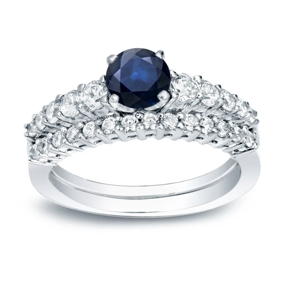 Auriya Platinum 1/2ct Blue Sapphire and Diamond Engagement Ring Set 1/2ctw sold by Zulily