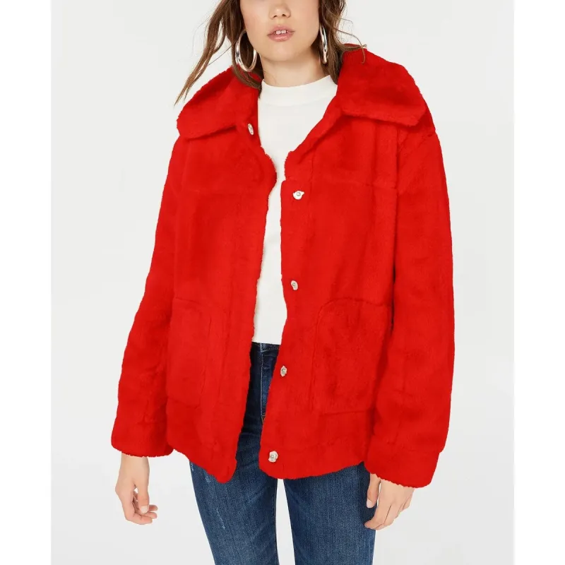 Jou Jou Juniors' Faux-Faux Jacket Red Size Large sold by Zulily