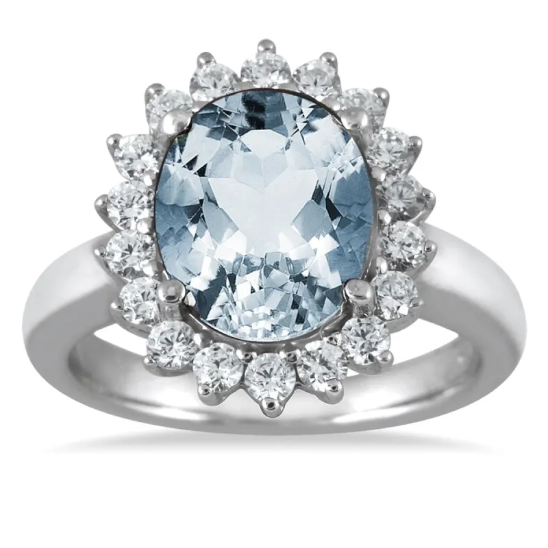 4 Carat Aquamarine and Diamond Ring in 14K White Gold sold by Zulily
