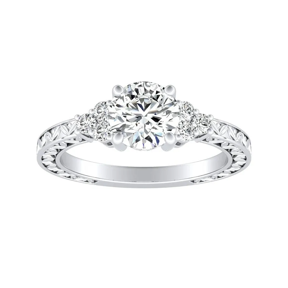 Auriya 14k Gold 1/2ct Vintage Inspired Round Moissanite and Diamond Engagement Ring sold by Zulily