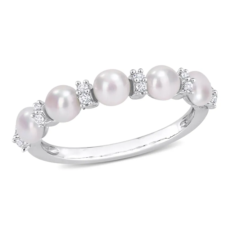 Miadora Sterling Silver Freshwater Cultured Pearl & White Topaz 5-Stone Semi-Eternity Ring (3.5-4mm) sold by Zulily
