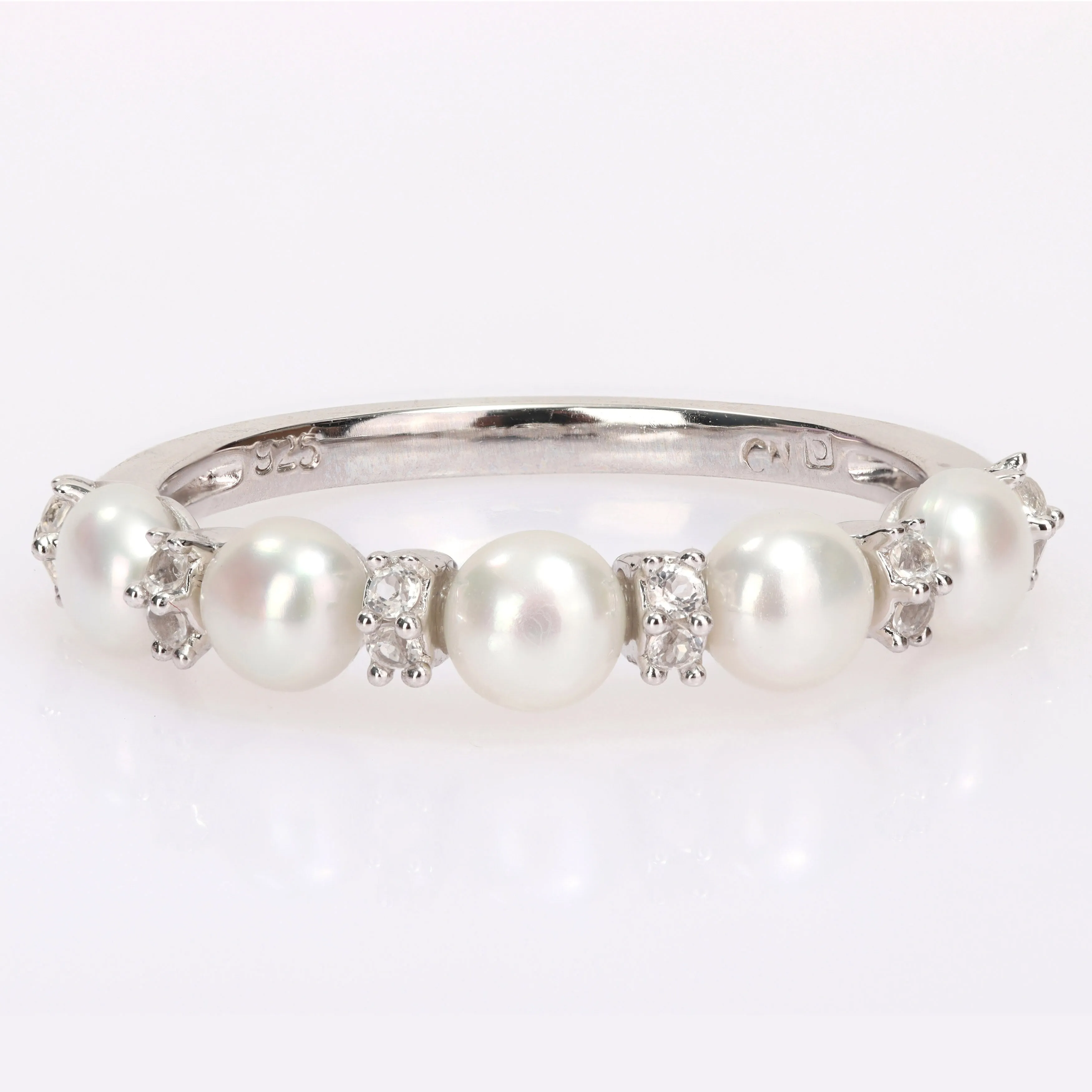 Miadora Sterling Silver Freshwater Cultured Pearl & White Topaz 5-Stone Semi-Eternity Ring (3.5-4mm) sold by Zulily product image thumbnail 2