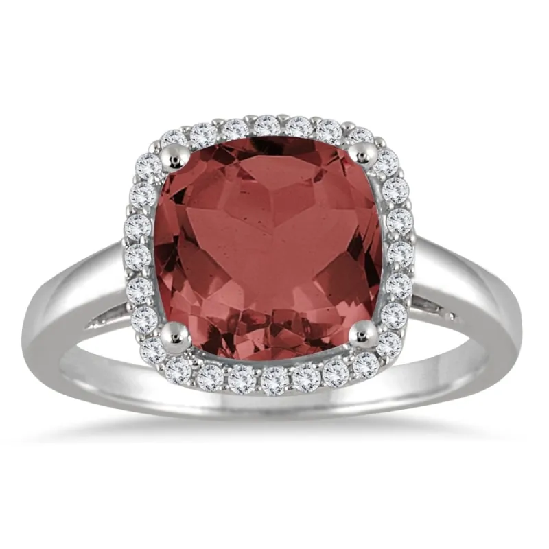 3 1/2 Carat Cushion Cut Garnet and Diamond Halo Ring in 10K White Gold sold by Zulily