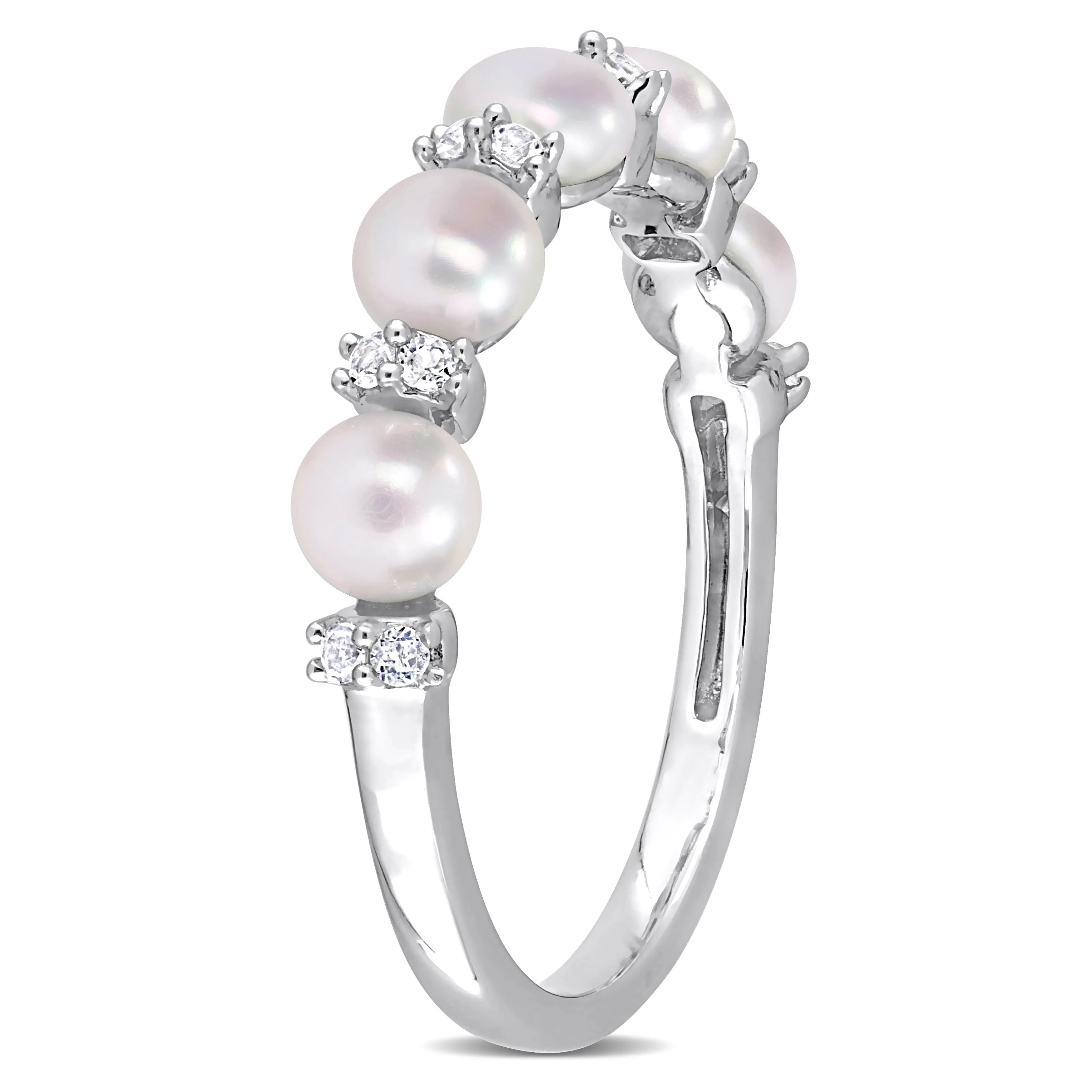 Miadora Sterling Silver Freshwater Cultured Pearl & White Topaz 5-Stone Semi-Eternity Ring (3.5-4mm) sold by Zulily product image thumbnail 4