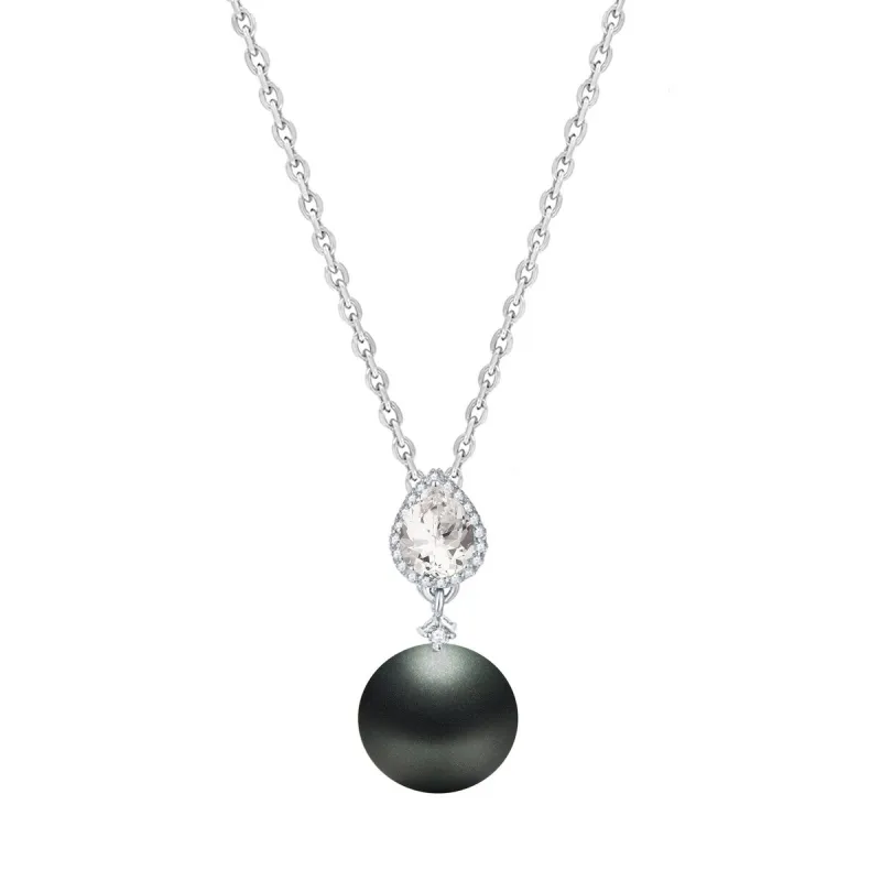 Sterling Silver Black Shell Pearl and White Topaz Drop Pendant sold by Zulily