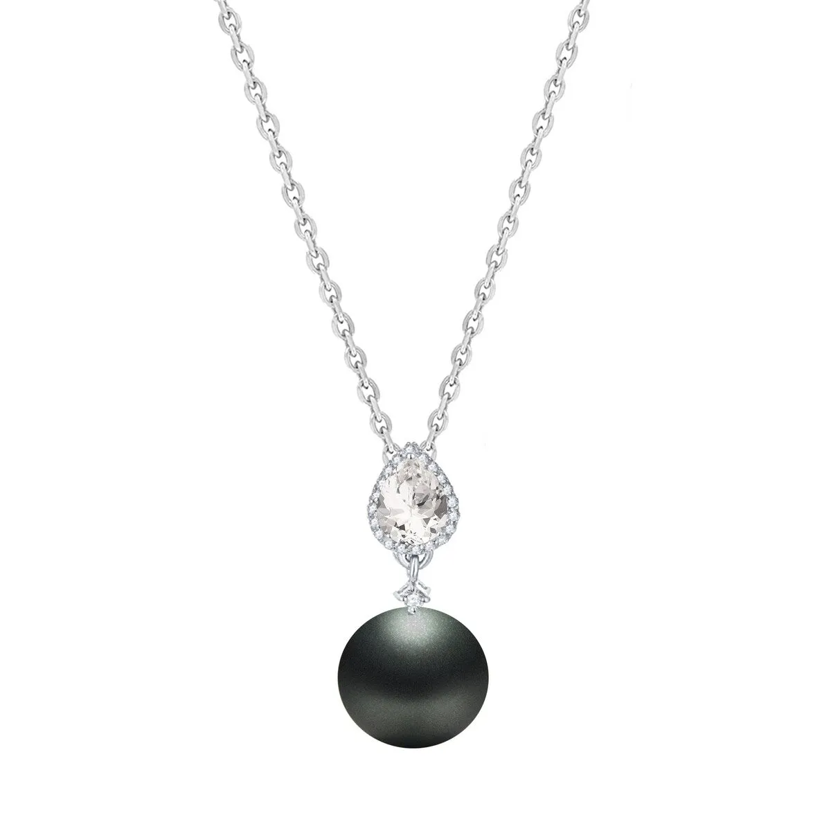 Sterling Silver Black Shell Pearl and White Topaz Drop Pendant sold by Zulily