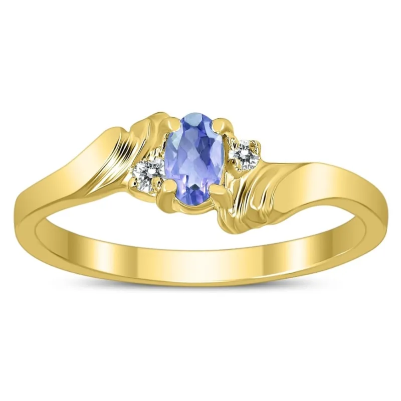 5X3MM Tanzanite and Diamond Wave Ring in 10K Yellow Gold sold by Zulily