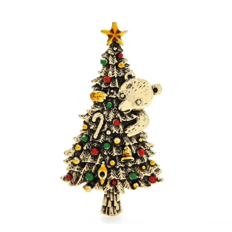 Don't AsK Goldtone Bear Hug Christmas Tree Brooch Pin sold by Zulily