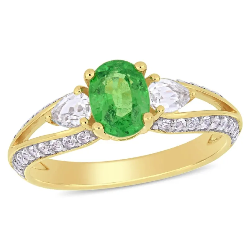Miadora 10k Yellow Gold Tsavorite and White Topaz Split Shank Engagement Ring sold by Zulily