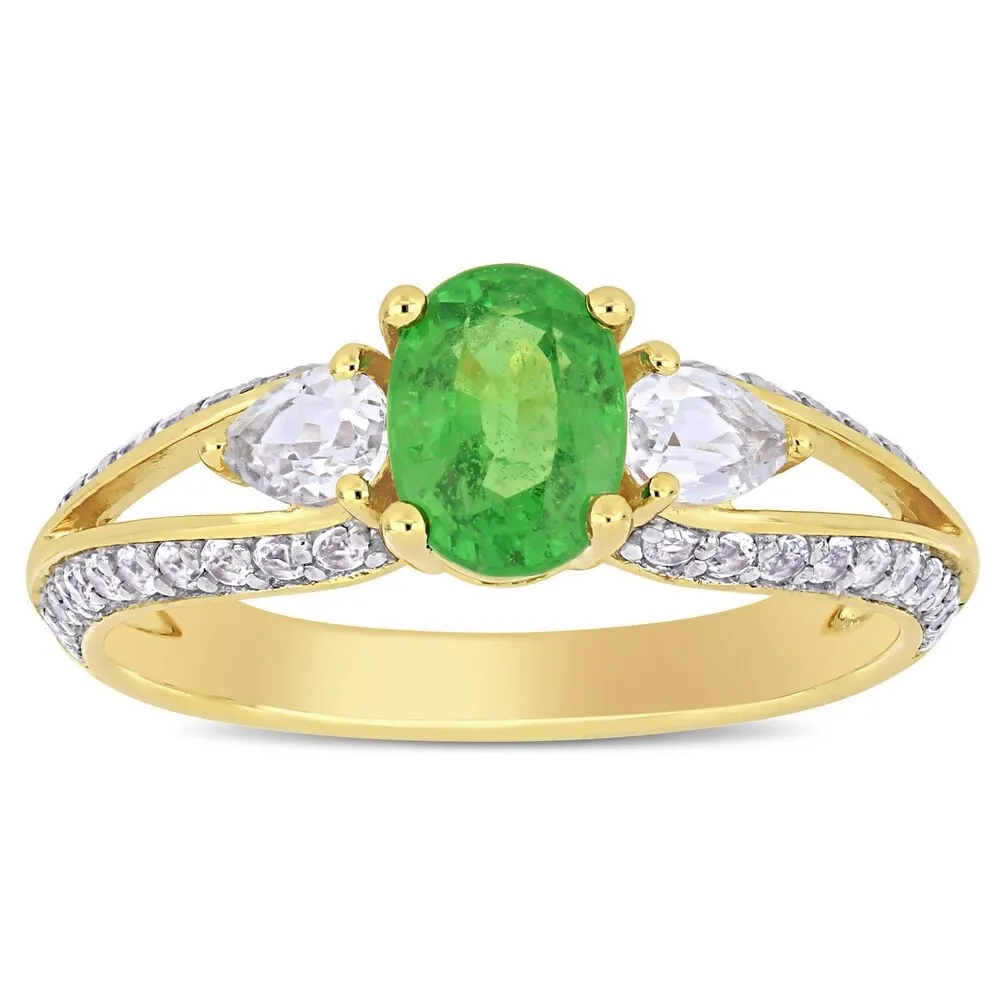 Miadora 10k Yellow Gold Tsavorite and White Topaz Split Shank Engagement Ring sold by Zulily product image thumbnail 2