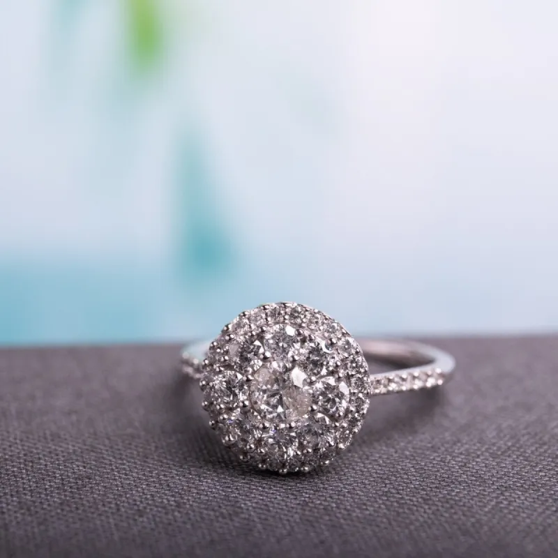 Miadora 10k White Gold 1ct TDW Diamond Composite Round Halo Engagement Ring sold by Zulily