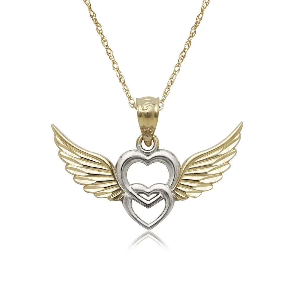 14k Two-tone Heart with Wings Pendant 16-inch Gold-filled Chain Necklace - Yellow sold by Zulily