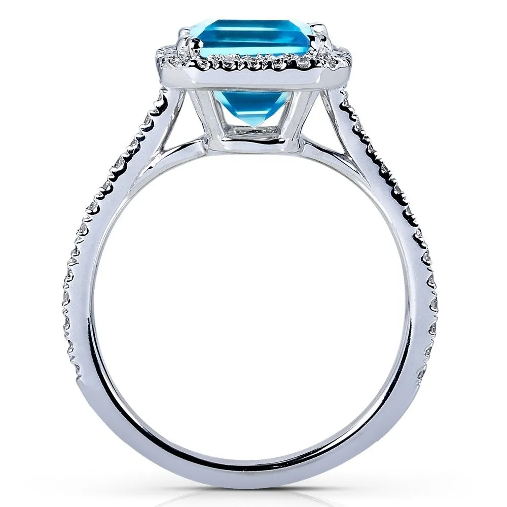 Annello by Kobelli 14k White Gold 3ct TGW Emerald Cut Swiss Blue Topaz and Diamond Halo Gemstone Ring sold by Zulily product image thumbnail 3