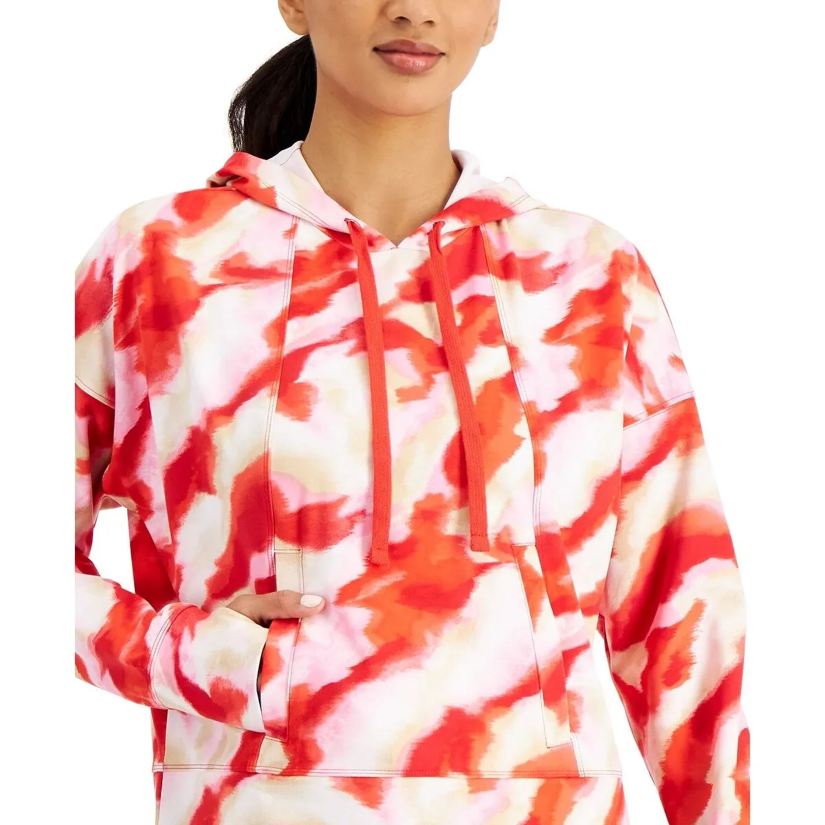 ID Ideology Women's Relaxed Twist Tech Printed Hoodie Red Size X-Small - XS sold by Zulily product image thumbnail 3