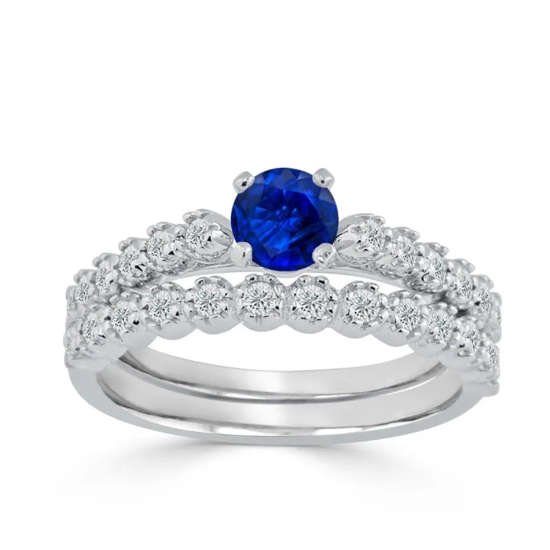 Auriya 3/8ct Blue Sapphire and 1/8 TDW Diamond Engagement Ring Set 14k Gold sold by Zulily