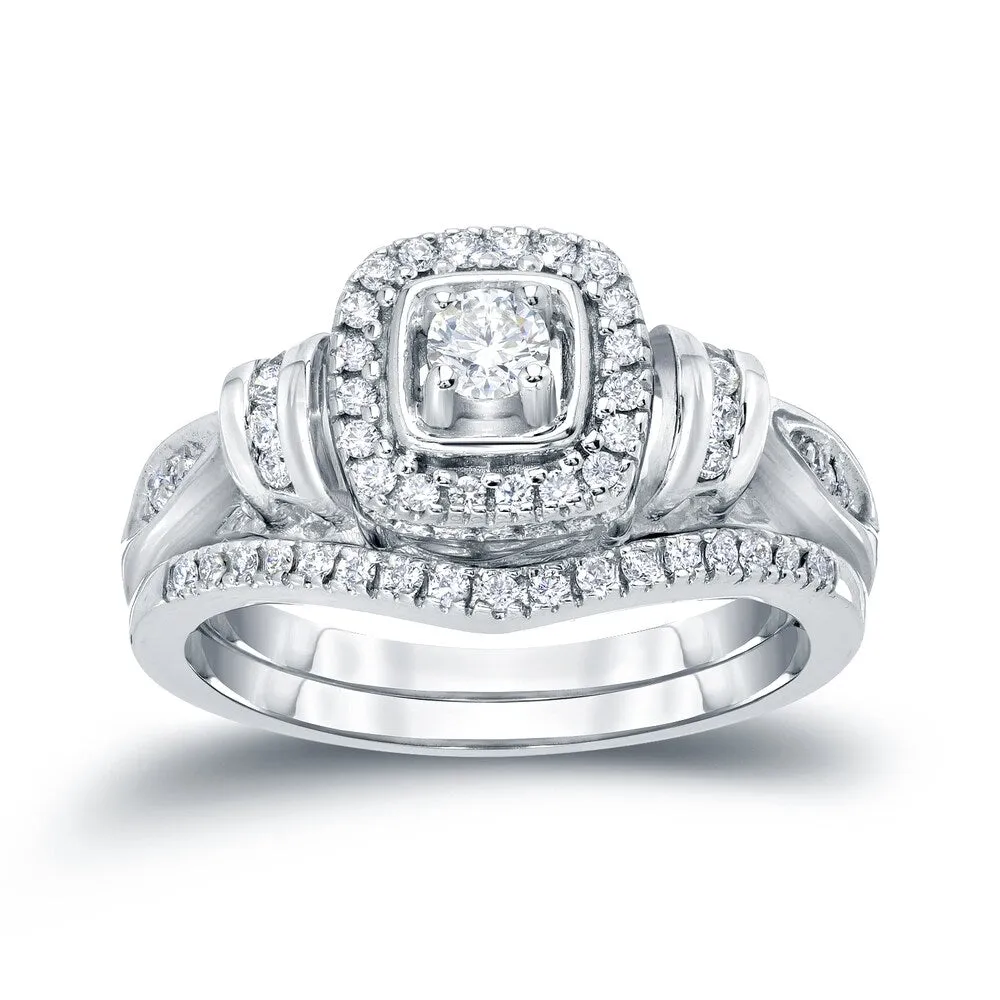 14k Gold 1/2ct TDW Modern Round Diamond Halo Engagement Ring Set by Auriya sold by Zulily