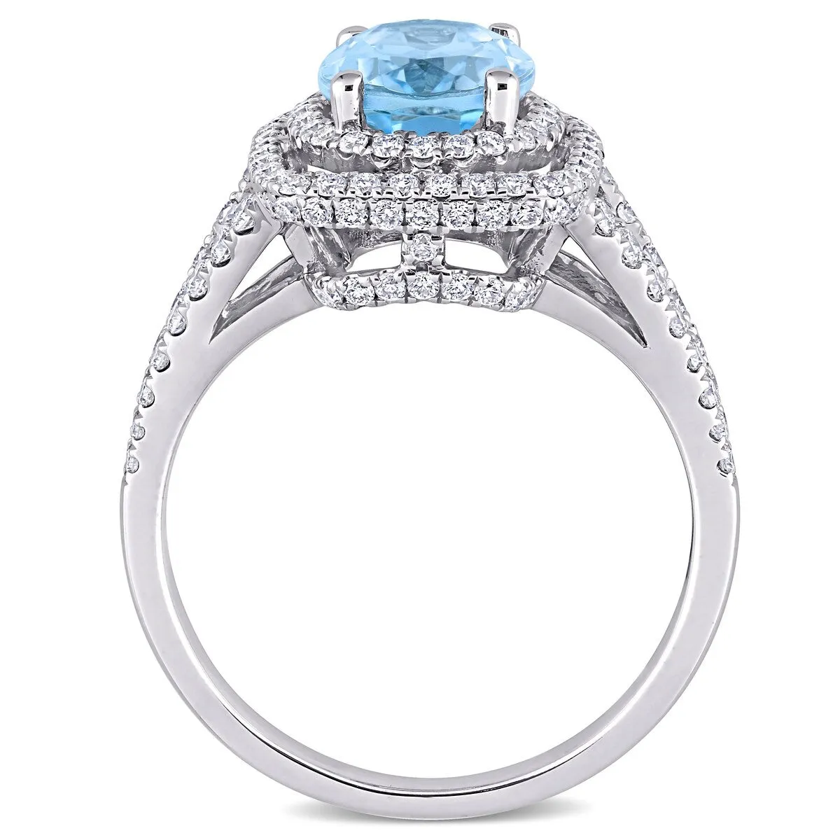 Miadora 14k White Gold Oval-cut Blue Topaz and 4/5ct TDW Diamond Halo Split Shank Cocktail Ring sold by Zulily product image thumbnail 3